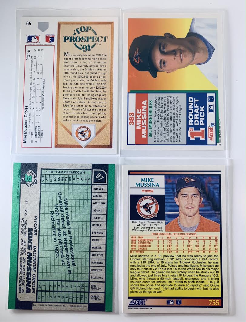 Mike Mussina Baltimore Orioles Rookie Card Lot #1 – First Place Pins